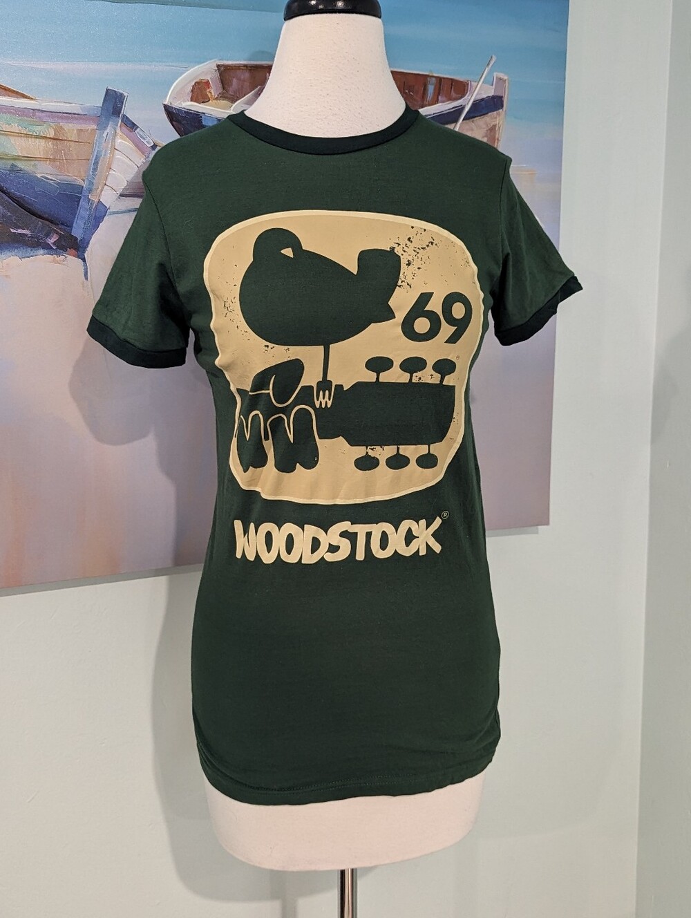 Woodstock 69 Graphic Ringer Tee - Dark Green